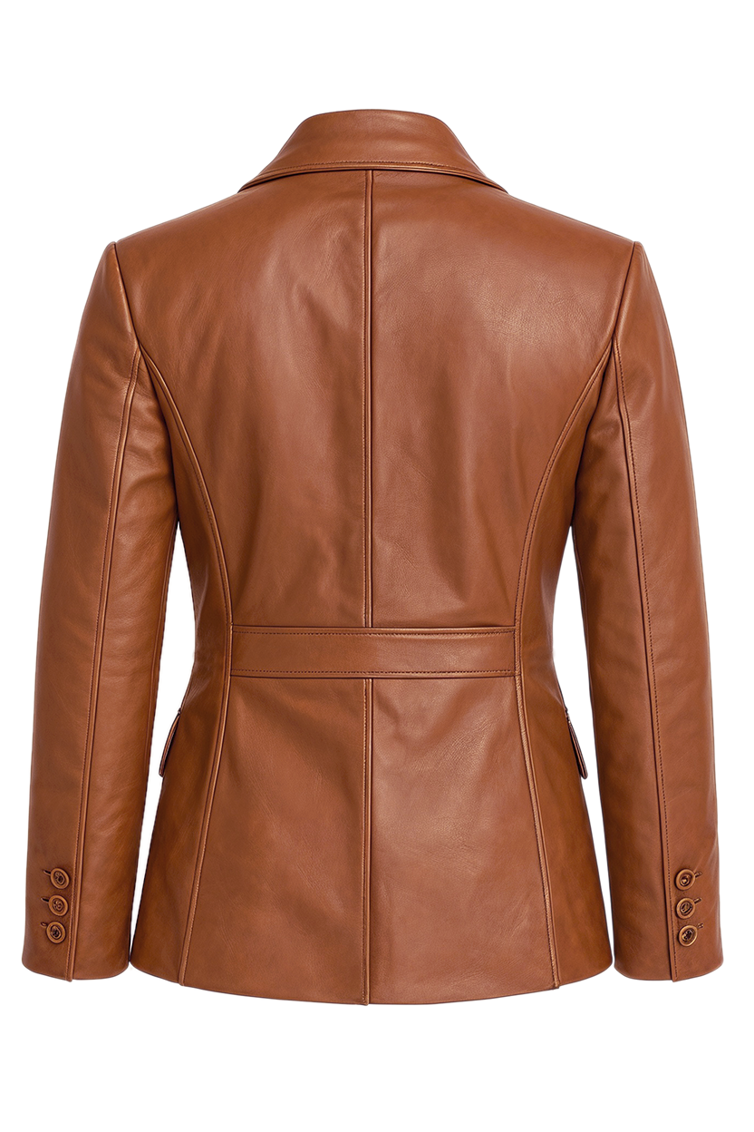 Blazer Women's Two Button Brown Lambskin Leather Blazer Women's Two Button Brown Lambskin Leather
