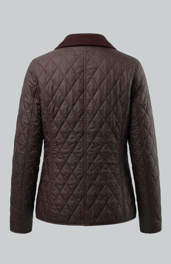 Women Quilted Brown Jacket With Button Closure