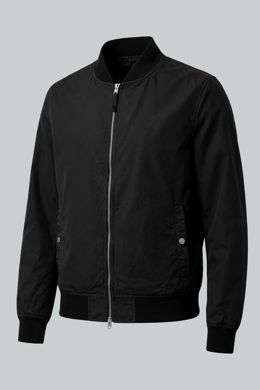 Classic Black Zip-Up Bomber Jacket For Men Classic Black Zip-Up Bomber Jacket For Men