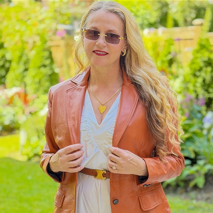 Cristina Women’s Two Button Brown Lambskin Leather Blazer