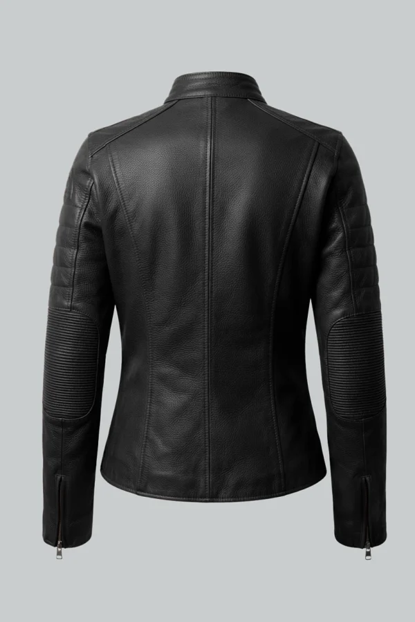 Black Cafe Womens Racer Leather Jacket - Back View