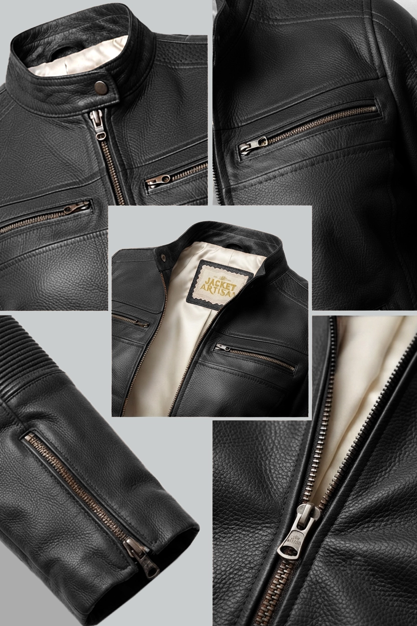 Leather Black Cafe Womens Racer Jacket