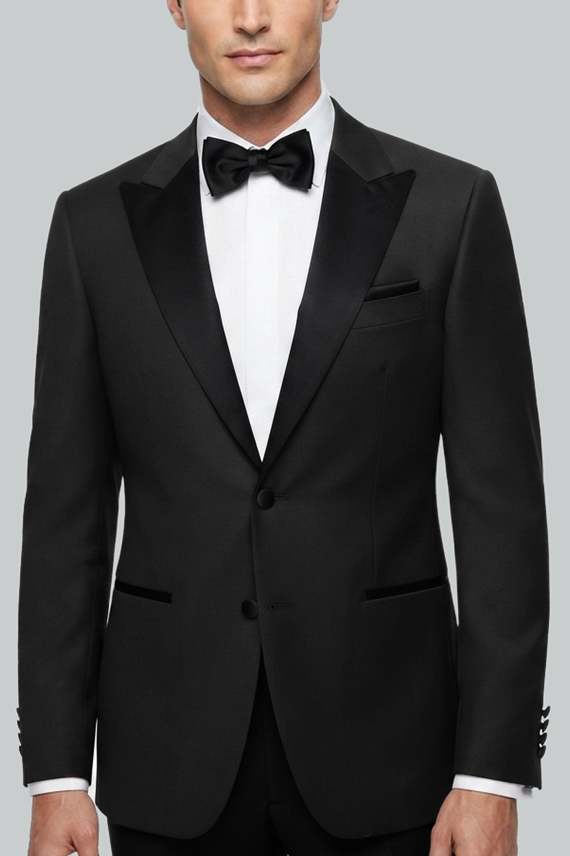 Men's Black Dinner Jacket With Peak Lapel Model View