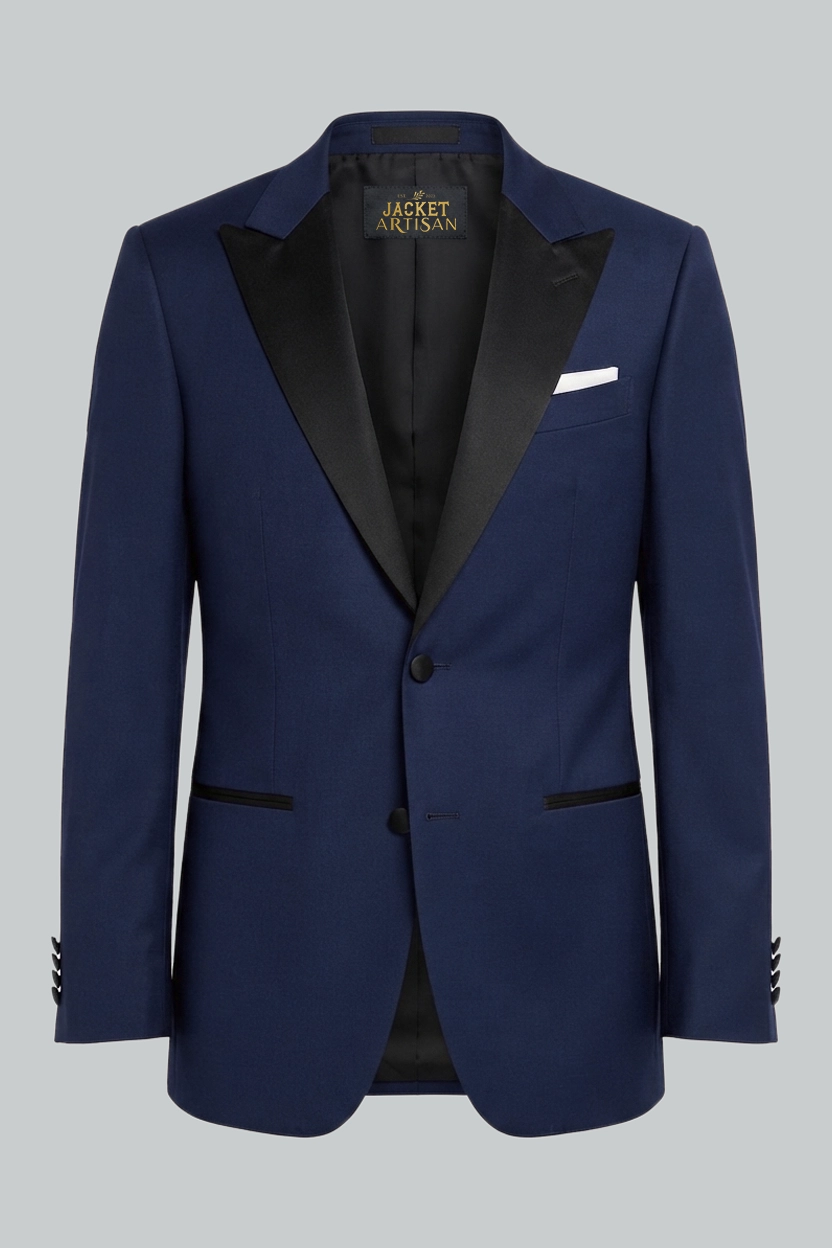 Men's Blue Dinner Jacket With Peak Lapel Front View Men's Blue Dinner Jacket With Peak Lapel Front View