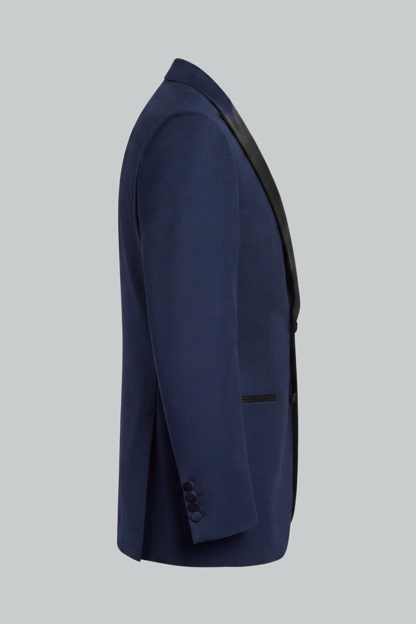 Men's Blue Dinner Jacket With Peak Lapel Side View Men's Blue Dinner Jacket With Peak Lapel Side View