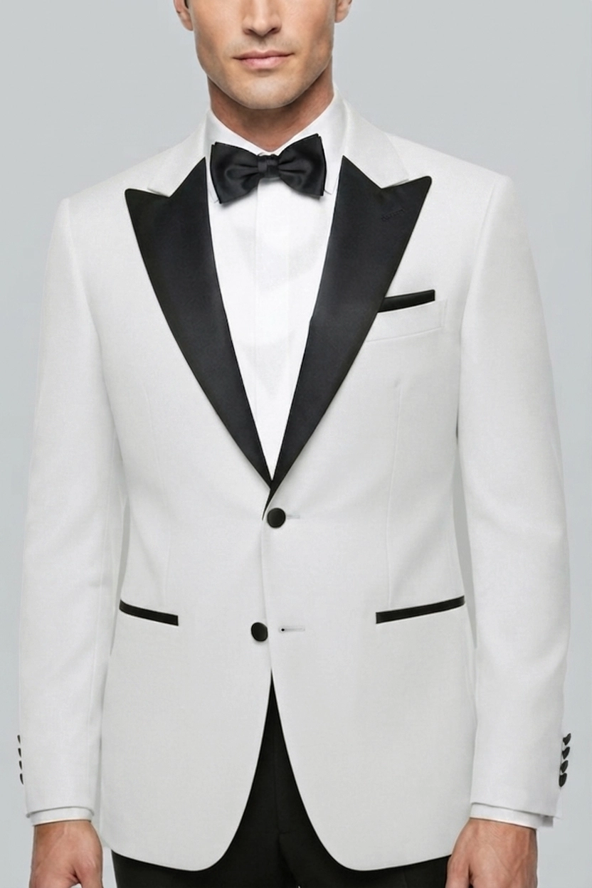 Men's White Dinner Jacket With Peak Lapel Model View