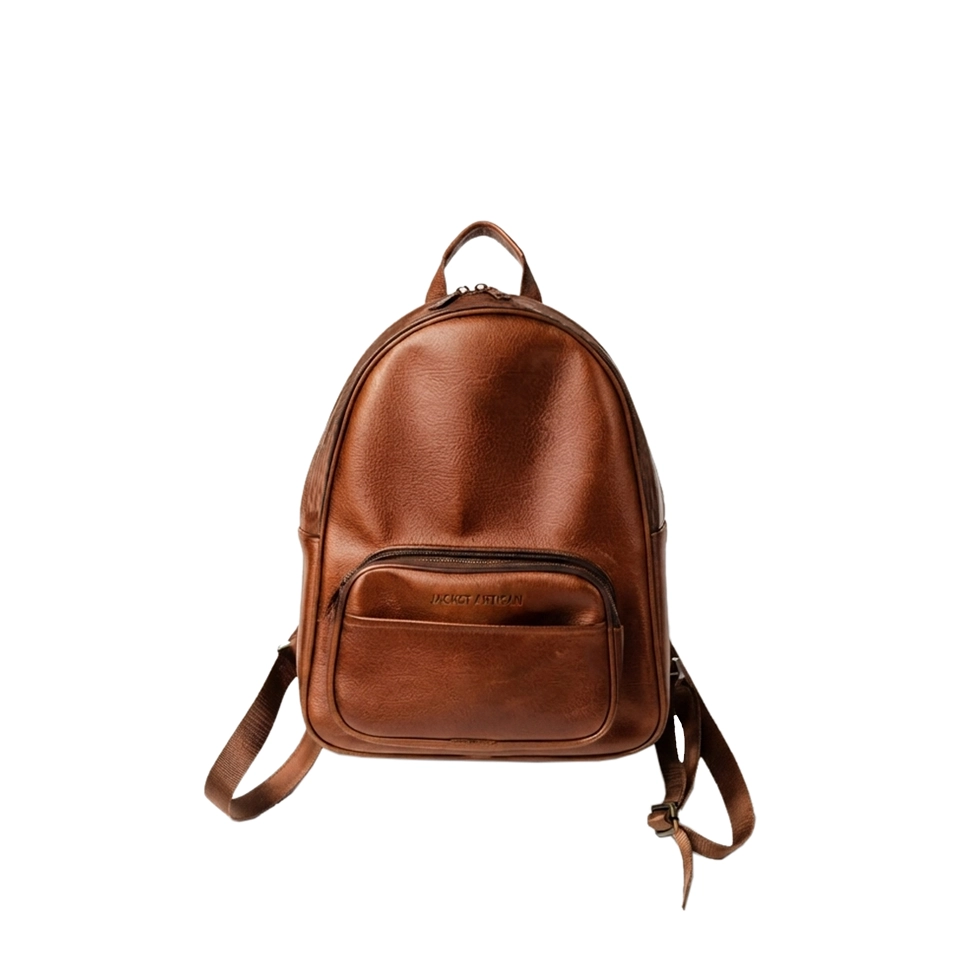 Women's Brown Leather Shoulder Backpack For School Front View Women's Brown Leather Shoulder Backpack For School Front View