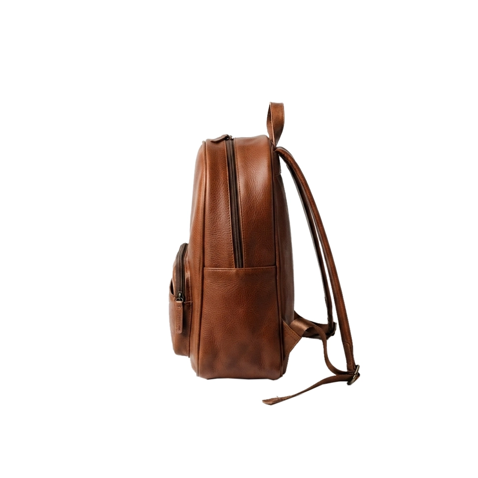 Women's Brown Leather Shoulder Backpack For School Side View Women's Brown Leather Shoulder Backpack For School Side View