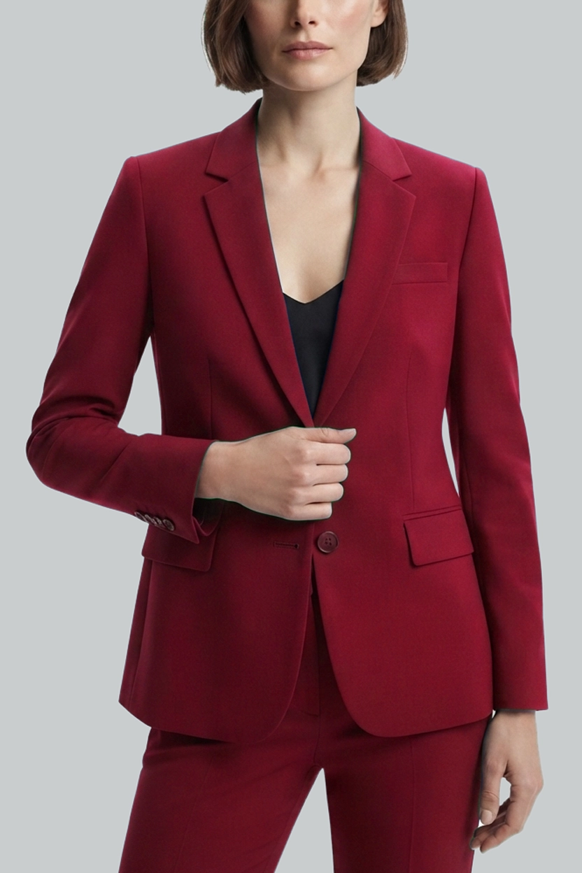 Women's Red Two-Piece Business Suit Front Close View