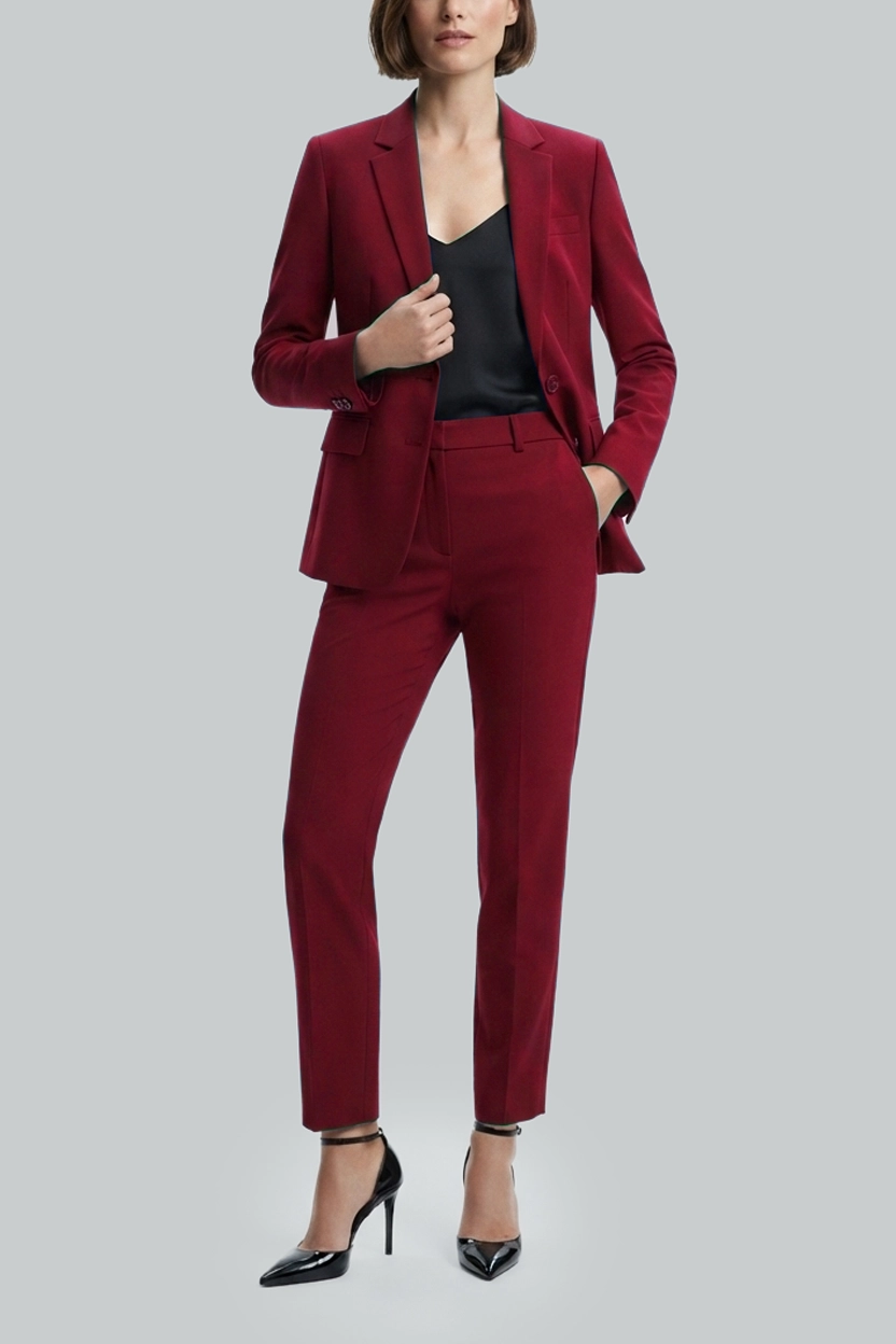 Women's Red Two-Piece Business Suit Front View Women's Red Two-Piece Business Suit Front View