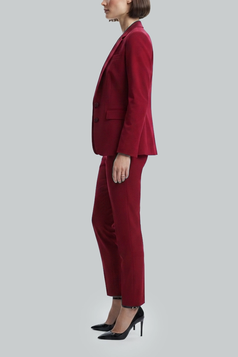 Women's Red Two-Piece Business Suit Side View Women's Red Two-Piece Business Suit Side View