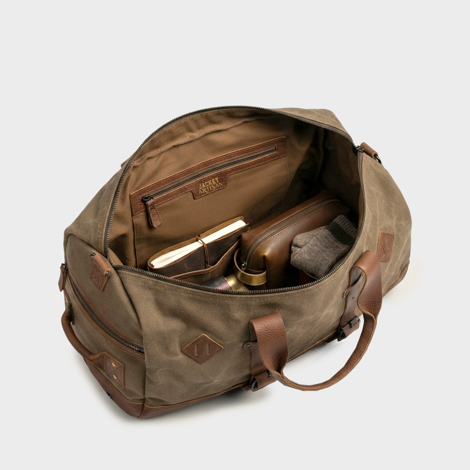 Dakota Waxed Canvas Brown Duffle Backpack Top View