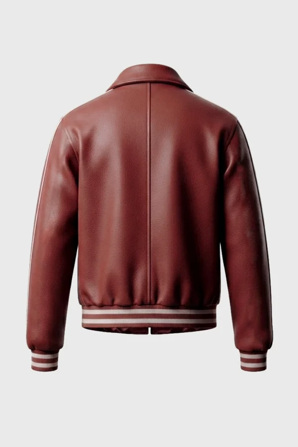 Women's Red Leather Varsity Jacket Back View
