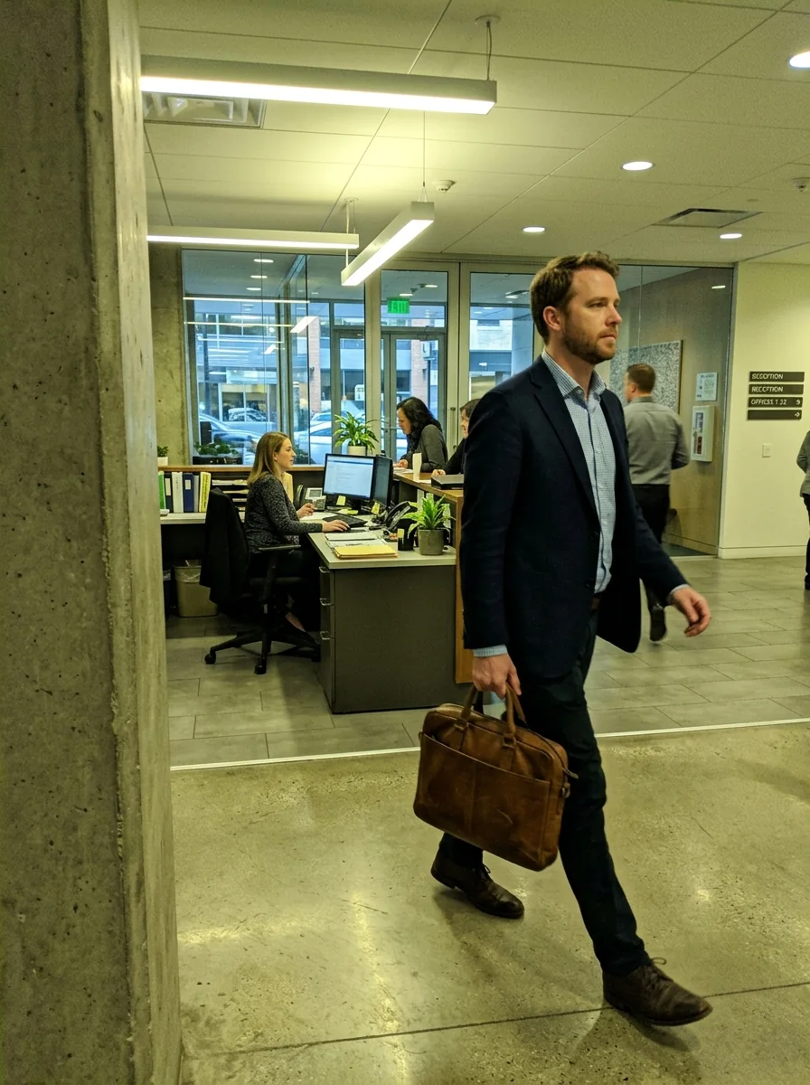 Man carrying a brown leather briefcase