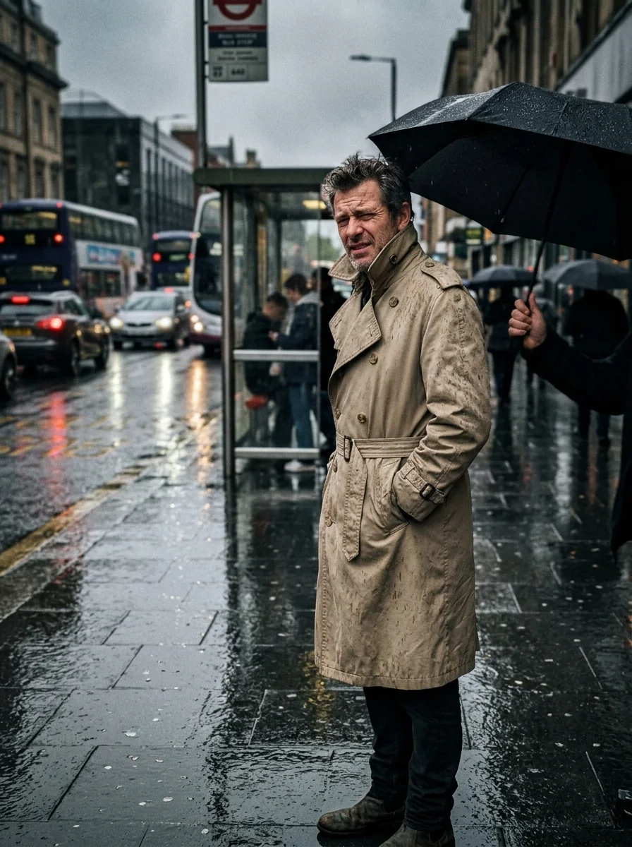 Man wearing a beige trench coat