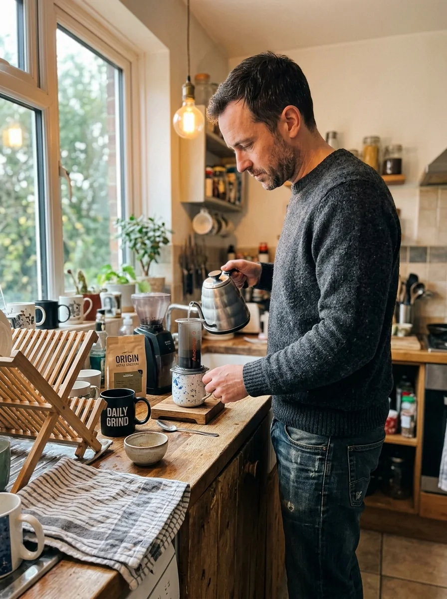 Man wearing a charcoal knit sweater